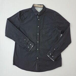 Craft + Flow Mens XL Navy Blue Geometric Print Long Sleeve Button Down Shirt